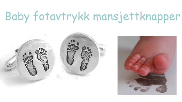 Mansjettknapper med babyens fotavtrykk, levert av Little Wonders. Verdi kr 1790,-